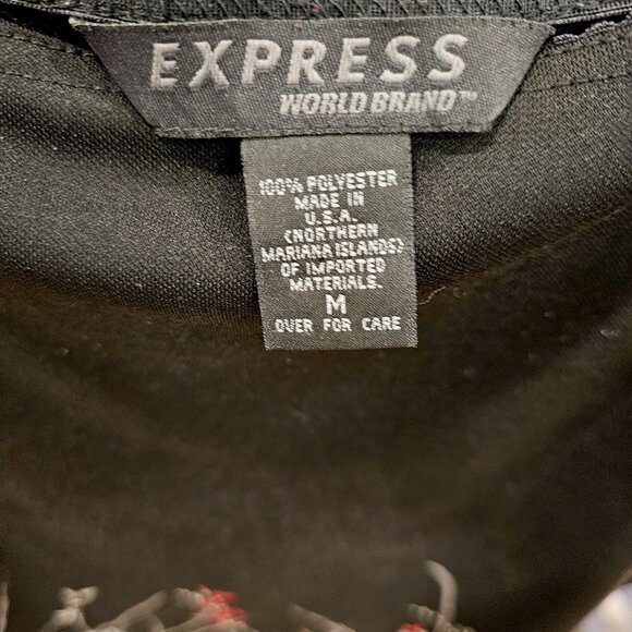 Express Black Floral Midi Skirt Size M Pull-On Red Beige Print USA Made - Picture 4 of 4